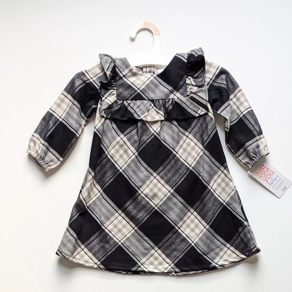 Carters Infant Girls Festive Plaid Ruffle *Dress - Black & Off White - Picture 2 of 7